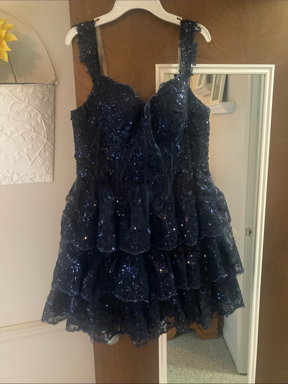 Girls Navy Blue Sequin Tiered Party Dress